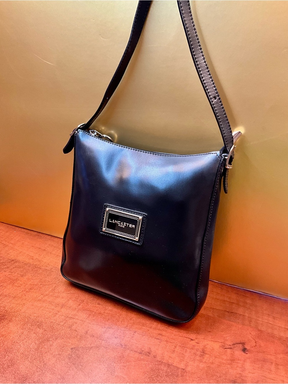 Lancaster Smooth Black Leather Crossbody Bag